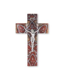 10" Burnt Orange Glass Cross with Pewter Corpus