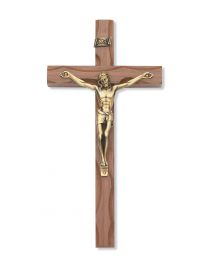 10" Carved Walnut Crucifix with Gold Christ 