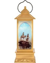 11" Gold O' Holy Night Lantern with Holy Family Silhouette.