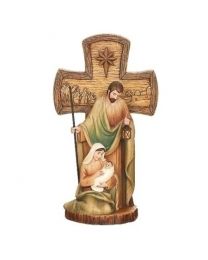 12" Holy Family Stained Wood Cross