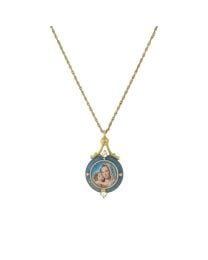 14K Gold Dipped Blue Enamel Mary & Child Pendant Necklace