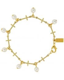14K Gold Dipped Cross Bracelet with Pearls