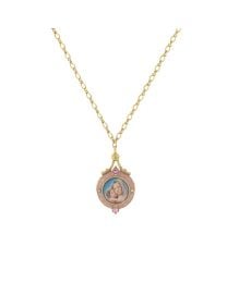 14K Gold Dipped Rose Enamel Mary & Child Locket Necklace 