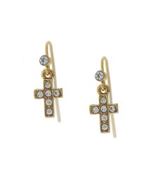 14K Gold Dipped Crystal Cross Earrings