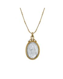 14K Gold Dipped Crystal Virgin Mary Medallion Necklace 