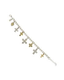 14K Gold-Dipped &  Seven Cross Charm Bracelet