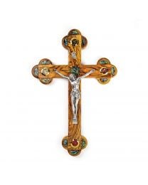 15" Olive Wood & Mother Of Pearl Crucifix Wall Cross