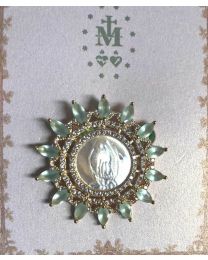 1.5" Our Lady of Grace Pin - Round Gold/Light Green
