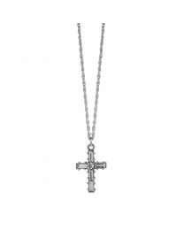 16" Pewter Crystal Clear Small Cross Necklace