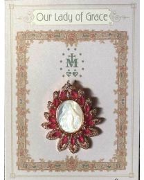 1.75" Our Lady of Grace Pin - Oval Garnet/Rose Gold