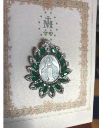 1.75" Our Lady of Grace Pin - Oval Silver/Jade 