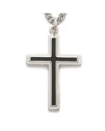 24" Sterling Silver Cross with Black Fill Chain