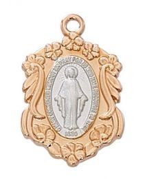 Rose Gold 2 Tone Miraculous Medal on 18" Chain