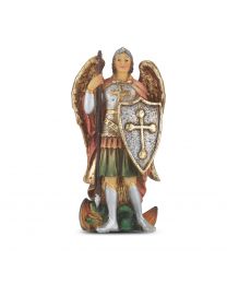 4" Cold Cast Resin Hand Painted Statue of Saint Michael in a Deluxe Window Box