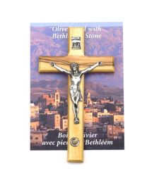 5" Olive Wood Crucifix with Bethlehem Stone