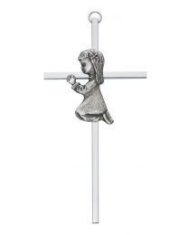 6" Silver Praying Girl Cross