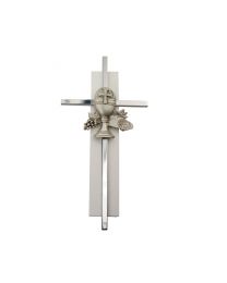 6" Silver with White Wood Communion Cross Boxed