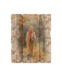 7 1/2" x 9" Madonna of the Woods Small Vintage Wooden Plaque with Hanger
