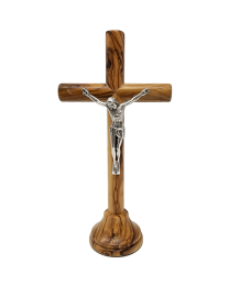 7" Olive Wood Standing Cross And Crucifix