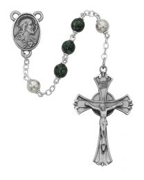 Green Silver Scapular Medal Rosary