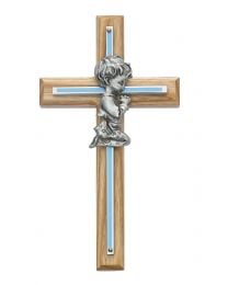 7" Oak Silver & Blue Praying Boy Cross 