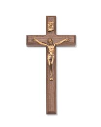 8" Beveled Walnut Cross with Gold Christ 