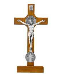 8" Walnut Standing St. Benedict Crucifix