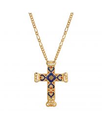 Antigua Enamel Cross & Heart Pendant Necklace - Gold Tone