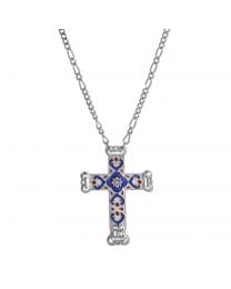Antigua Enamel Cross & Heart Pendant Necklace - Silver Tone
