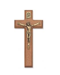 7" Walnut Stained Crucifix with Gold Christ 