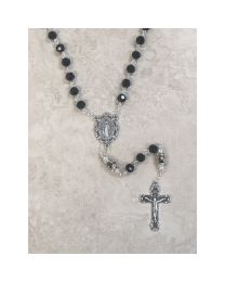 Black Crystal Bead with Imitation Pearl Rosary  
