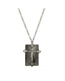 Black Hematite Gemstone & Crucifix Pendant Necklace