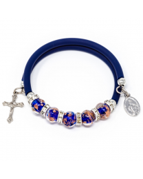 Blue Memory Wire Rubber Bracelet with Murano Beads