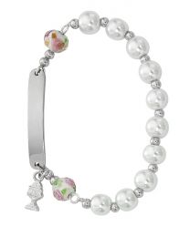 White Pearl ID Rosary Bracelet