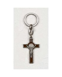 Brown Enamel Saint Benedict Classic Cross Key Chain