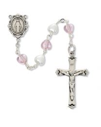 Sterling Silver White/Pink Heart Rosary