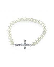 Costume Pearl Crystal Cross Stretch Bracelet