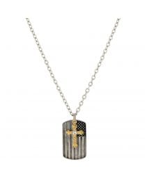 Cross Charm and American Flag Dog Tag Pendant Necklace