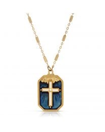Cross In The Blue Sky Blue Enamel Pendant Necklace