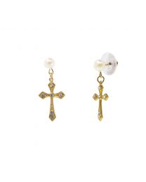 Crystal Cross Pearl Stud Drop Earrings