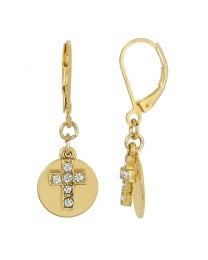 Crystal Cross With Gold Dipped Round Disc Earrings