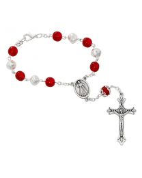 Red & White Divine Mercy Auto Rosary