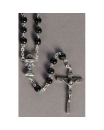 First Communion Black Wood Beads Rosary