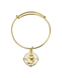 Gold Bracelet with Pearlized Epoxy Communion Chalice Medal