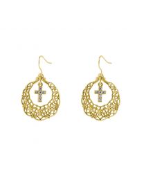 Gold Hoop Crystal Cross Drop Earrings
