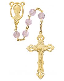 Gold Plated Pink Crystal Rosary