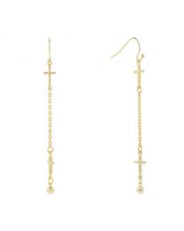 Gold-Tone Double Cross Chain Linear Drop Earrings
