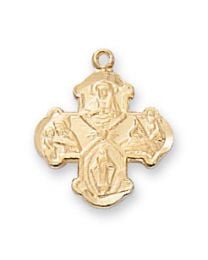 4-Way Gold on Sterling Silver Cross on 16" Chain 