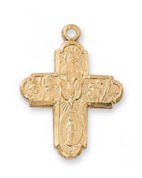 4-Way Gold on Sterling Silver Cross on 18" Chain 