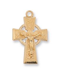 Gold on Sterling Silver Celtic Crucifix on 18" Chain 